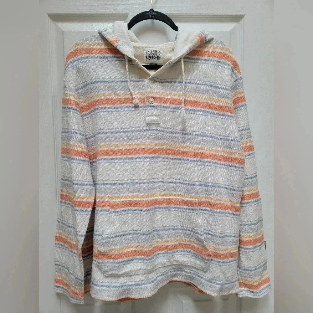 American Eagle Striped Long Sleeve Hooded Sweatshirt Cozy Size Medium